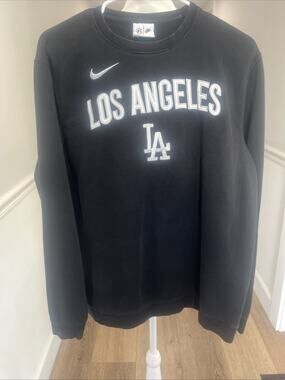 Los Angeles Dodgers Crewneck Sweatshirt Black Nike Spellout Sz L MLB Baseball